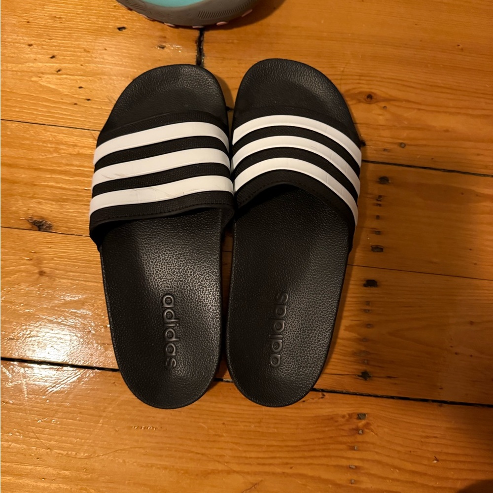 Adidas Black and White Slide Sandals